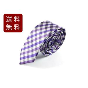 ナロータイ 細ネクタイ 幅5cm ギンガムチェック パープル 剣先 プレゼント 結婚式 おしゃれ ビジネス 長さ 清潔 結び方 カフス 優しい 手触り ネクタイ 女性