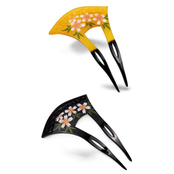 扇 かんざし フラワー 花 桜 二本差し 和装 12cmx9cm 髪飾り バチ型 簪 全2色 コスプ...