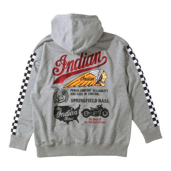 大きいサイズ INDIAN MOTOCYCLE 裏毛刺繍&amp;プリントフルジップパーカー 3L 4L 5...