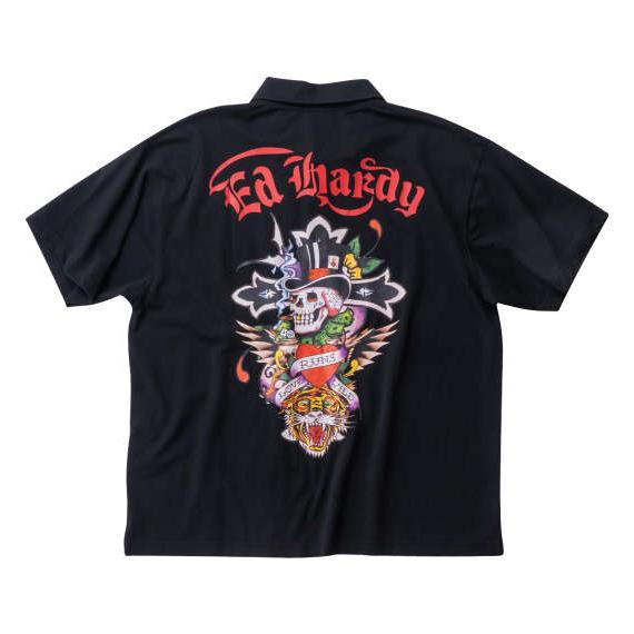 大きいサイズ Ed Hardy 鹿の子プリント半袖ポロシャツ 3L 4L 5L 6L 8L ラッピン...