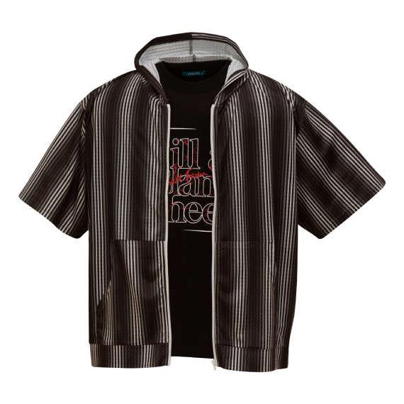 大きいサイズ COLLINS メッシュグラデストライプ柄半袖フルジップパーカー+半袖Tシャツ 3L ...
