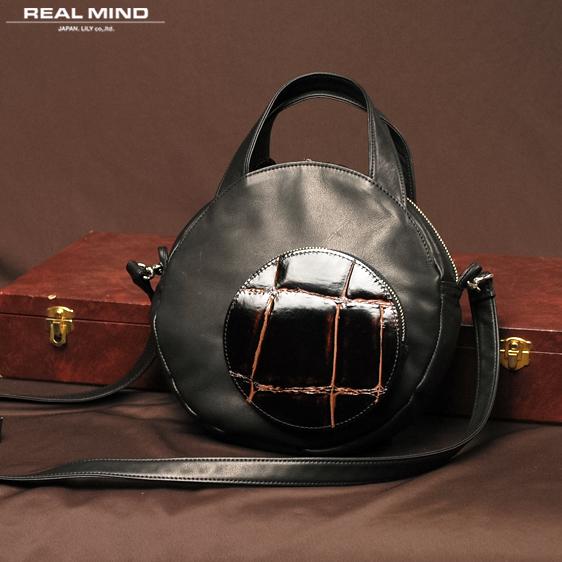 REALMIND LILY APORON アポロン クロコ型押しポイントのソフトレザーラウンドフォル...