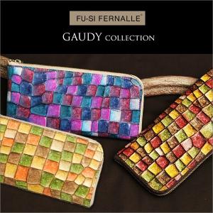 FU-SI FERNALLE  GAUDY   美しいステンドグラス風デザイン。イタリーレザー×バングラゴートレザーのL字ファスナースリム長財布  本革｜maruya-selection