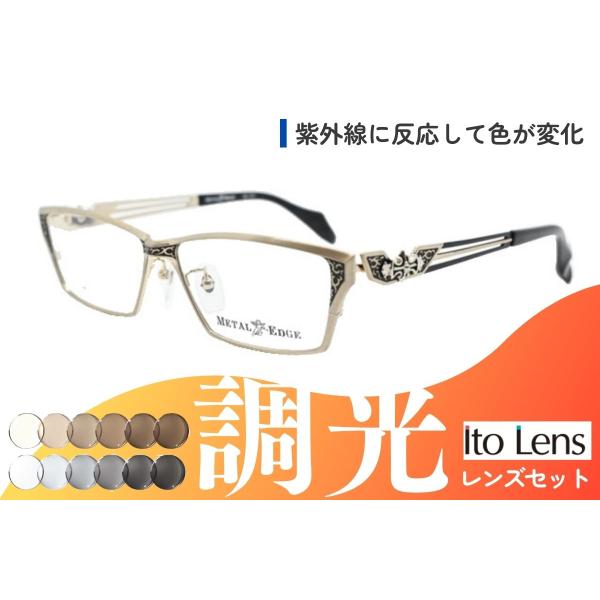 （セット商品）メタルエッジ ME-1037 1+紫外線で色が変わる調光レンズ 1.56非球面 1.6...