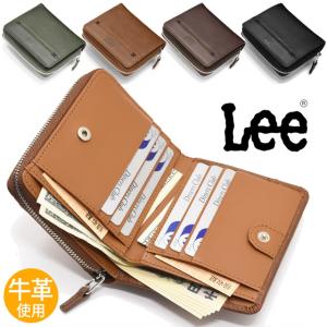 リー Lee 二つ折り 財布 小銭入れあり ラウンドファスナー クロスステッチデザイン リアルレザー 牛革 スリムウォレット 0520693