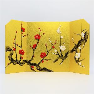 金屏風 屏風 コンパクト ちりめん 小さい 手作り / 四季草花図 桜 置物