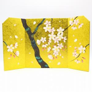押絵屏風 桜花図 屏風 SAKURA ちりめん細工 日本製 金屏風 和の