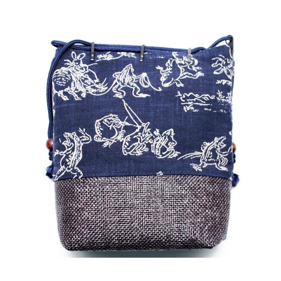 浴衣 巾着 和柄 バッグ メンズ / 網代付 信玄袋 鳥獣戯画 コン / 底 マチ付き合切袋 巾着型...