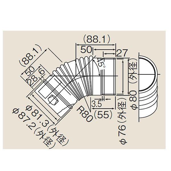 リンナイ φ80KP部材【EFL-845NJ】φ80 KP 45°エルボ（21-1081）【EFL8...