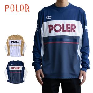 ポーラー Tシャツ 長袖 POLER TECH MOTO JERSEY メッシュ ジャージ プリント フロントプリント バックプリント ブランドロゴ ベージュ ネイビー アウトドアの商品画像