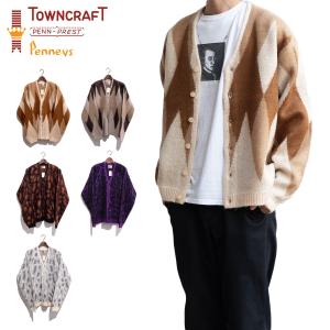カーディガン メンズ 厚手 TOWNCRAFT SHAGGY JACQUARD CARDIGAN タウンクラフト シャギー ジャガード ユニセックス レオパード アーガイル ニットカーディガン