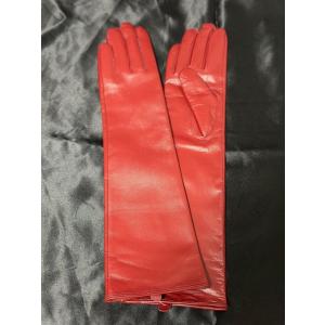 赤色●女性用　本革手袋　羊革40ｃｍ　ロンググローブ　通勤　パーティ　プレゼント　成人式　コスチュー...