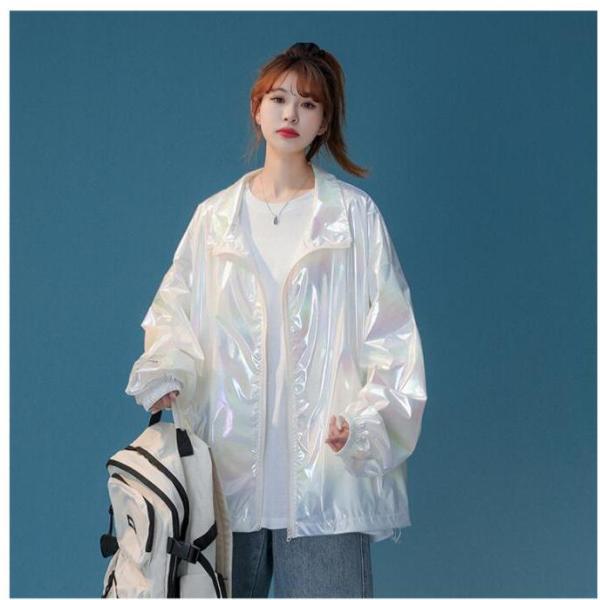 【値下げ】ナイロンパーカージャケット韓国オルチャンストリートダンス衣装オーロラホログラム派手原宿系ア...