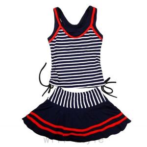 子供水着 ジュニア キッズ 水着セット 女の子 セパレート水着 2点セット スイミング ウェア ボーダー スカート タンキニ ネイビー 日焼け対策