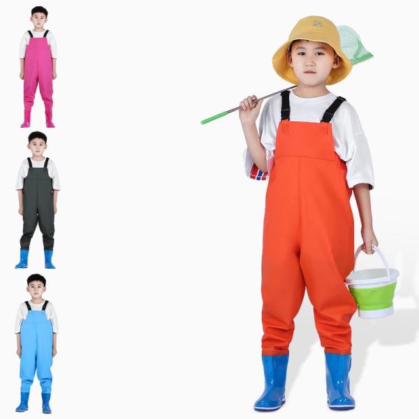 プレイウェア 砂場着 サイズ調整可 レインシューズ キッズ 一体型 レインパンツ ウェーダー 子供 ...