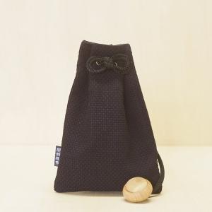 腰下げ巾着　01　刺し子生地　紺　巾着　祭用品　祭り袋　小物入れ　スマホ入れ　粋　根付　江戸打紐　和装
