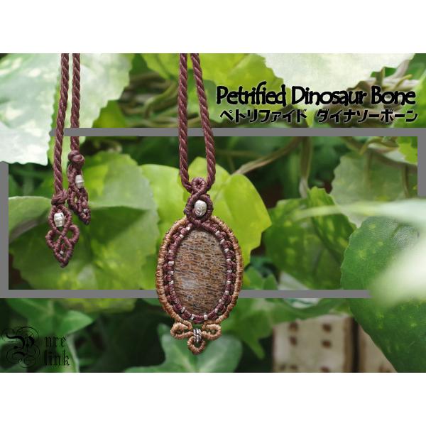 レア★龍骨・恐竜化石『ペトリファイドダイナソーボーン』カレンシルバーマクラメ編みネックレス