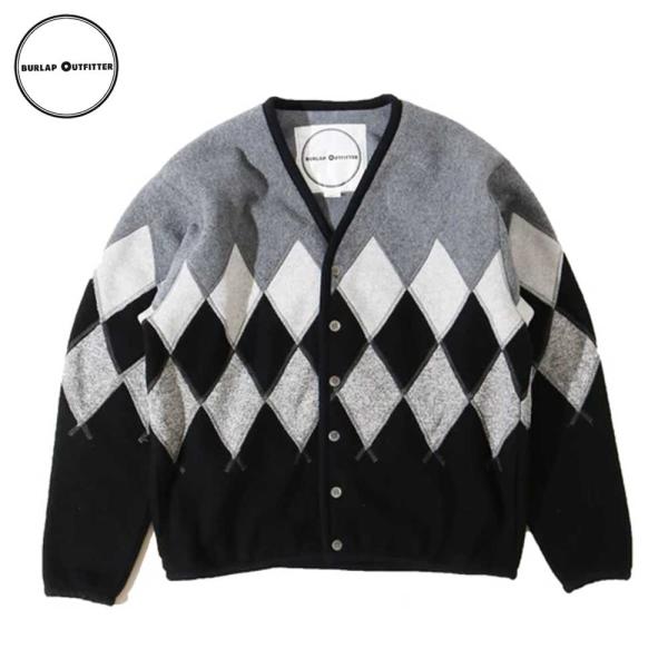 ARGYLE FLEECE CARDIGAN / H.GRAY/BLACK / Burlap Out...