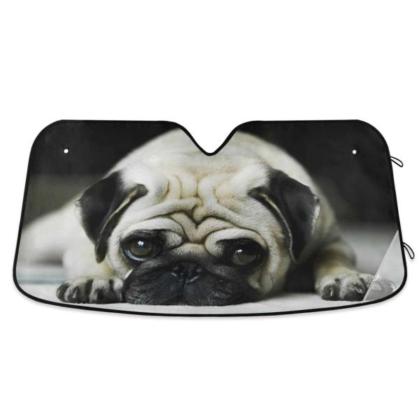 【並行輸入品】車のフロントガラス用サンシェード かわいいパグ 犬 パターン 折りたたみ式 車のフロン...