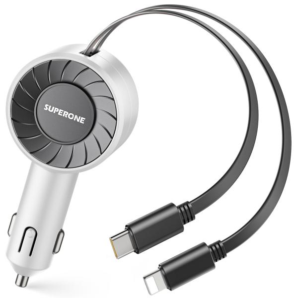 【並行輸入品】SUPERONE 3 in 1 Car Charger with Retractabl...