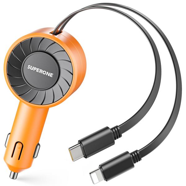 【並行輸入品】SUPERONE 3 in 1 Car Charger with Retractabl...