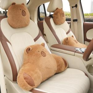 【並行輸入品】LYFJMUS ぬいぐるみ カピバラ 車用ヘッドレスト枕 腰サポート枕 かわいいぬいぐるみ カピバラぬいぐるみ ヘッドレスト かわ