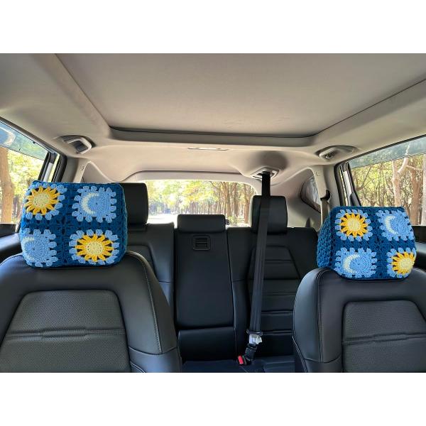 【並行輸入品】Hosootan かぎ針編み サンムーン 車用ヘッドレストカバー、かぎ針編みソフト装飾...