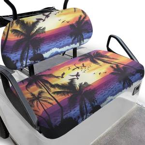 【並行輸入品】Rarucativ ユニバーサルサンセットパームツリーゴルフカートシートカバー ソフトポータブルスポーツゴルフカートシートカバー