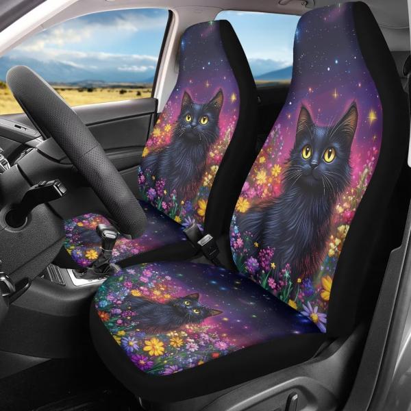 【並行輸入品】Bulopur Galaxy ブラック 猫 カーシートカバー フロントシートのみ 自動...