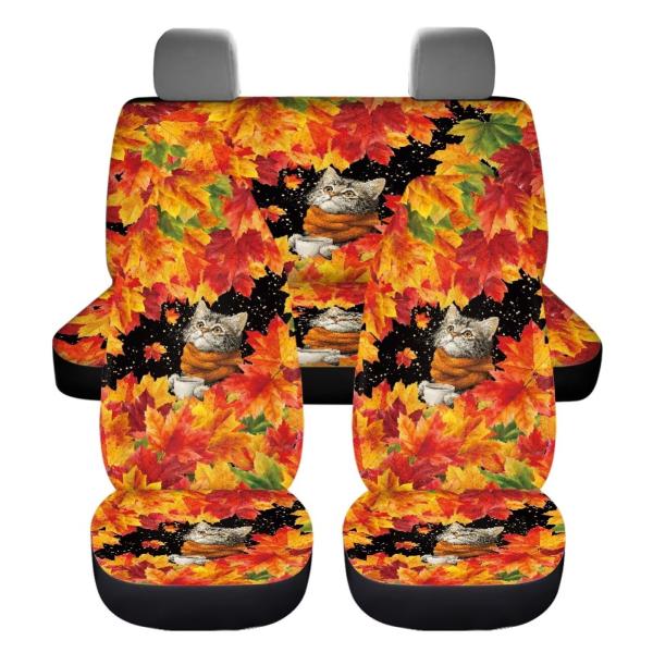 【並行輸入品】Fipuivrn カエデの葉 猫柄 カーシートカバー 4枚セット 感謝祭の装飾 通気性...