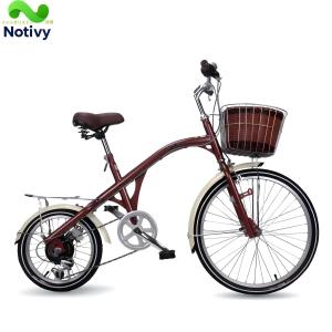 24インチ シティ通勤女性用自転車、高強度炭素鋼フレーム自転車、6速-軽量通勤自転車-調節可能なシート/バスケット付きレトロステップスルークルーザーバイク
