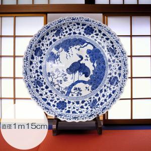 景徳鎮 青花 鳳凰文盤 特大皿 3.5尺 直径約1m13cm 皿 磁器 中国美術 大皿 白磁 オブジェ 工芸品 美術品 高級感 陶磁器 大迫力 装飾品 置物