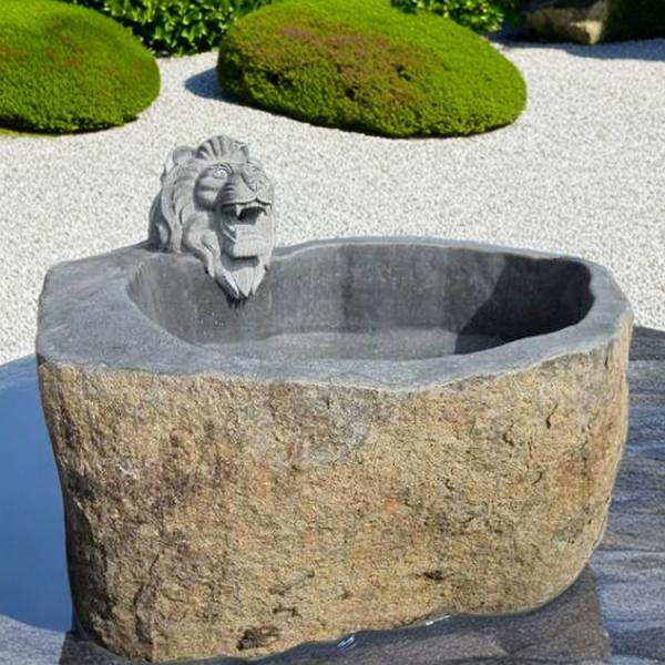 御影石 彫刻 ライオン 巨石風呂 露天 風呂 石 獅子 動物 大きい 大型 浴槽 湯舟 温泉 和 和...