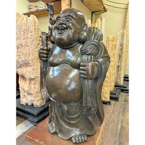 唐金 『布袋』 高さ約1m30cm 銀象嵌入り...の詳細画像1