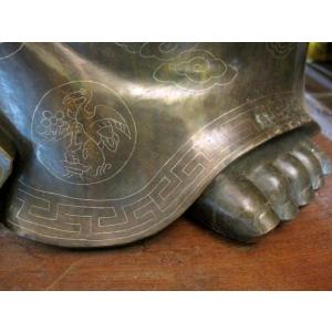 唐金 『布袋』 高さ約1m30cm 銀象嵌入り...の詳細画像5