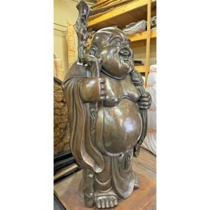 唐金 『布袋』 高さ約1m30cm 銀象嵌入り...の詳細画像2