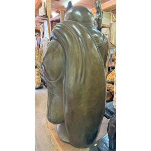 唐金 『布袋』 高さ約1m30cm 銀象嵌入り...の詳細画像3
