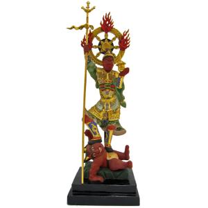 毘沙門天像（極彩色） 全高約39cm 仏像 七福神 多聞天 極彩色仏像 風水