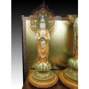 木彫り彫刻 仏像 阿弥陀三尊 截金彩色 立像 ...の詳細画像2