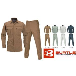 BURTLE バートル 8093+8096 長袖シャツ 正規代理店 上下セット S〜5L 綿100% 春夏 かんたん刺繍申込み 作業服 作業着 カーゴパンツ 送料無料｜masumi-shokai