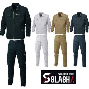 【送料無料】SLASH 長袖ブルゾン ブルゾン 上下セット S〜6L かんたん刺繍申込み 厚手 綿生地 シンメン 02800 02802 ストレッチ 作業服 作業着 ジャケット