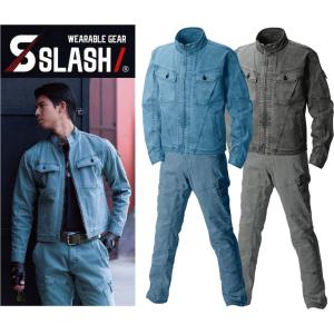 【送料無料・当日出荷】SLASH ブルゾン デニム ストレッチ 上下セット S〜5L かんたん刺繍申込 シンメン 02940 02942 秋冬 作業着 作業服 デニマイズ