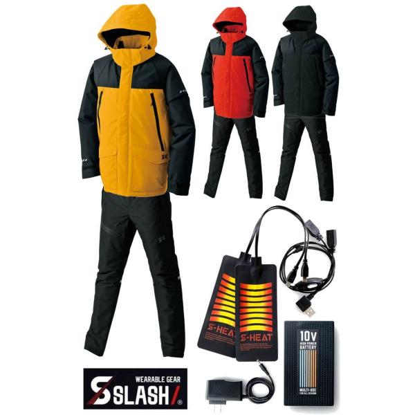 SLASH S-HEAT 防水 上下セット 電熱 バッテリーパッド フルセット S〜5L シンメン ...