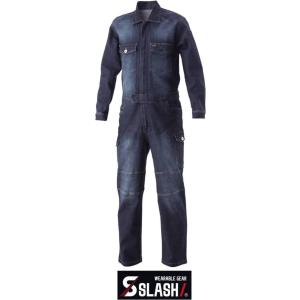 SLASH デニム ストレッチ ツナギ M〜5L かんたん刺繍申込み シンメン 06855 円管服 つなぎ服 安い おしゃれ かっこいい 車修理 板金 作業着 作業服