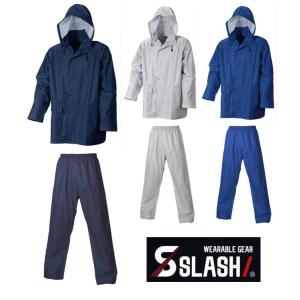SLASH レインウェアなポリエステル製 反射材付き M〜5L シンメン 1181 雨合羽 カッパ 上下セット 裏メッシュ レインスーツ
