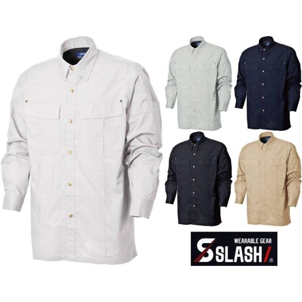 SLASH 長袖シャツ M〜3L かんたん刺繍申込み 春夏 シンメン 2061 CVC シーチング ...