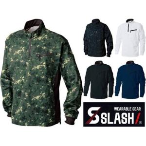 SLASH プリント柄 ハーフジップ シャツ 長袖 M〜4L カモフラ かんたん刺繍申込み 吸汗速乾 消臭加工 UVカット シンメン 535