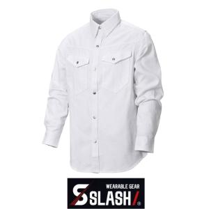 SLASH 長袖シャツ ストレッチ 綿 M〜4L かんたん刺繍申込み 白