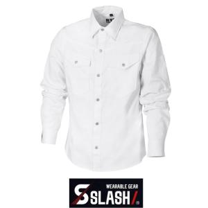 SLASH 長袖シャツ ストレッチ 綿 M〜4L かんたん刺繍申込み 白