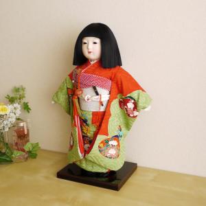 市松人形 元賀章介 12号尺二正絹別染め くす玉 台 女の子 上品 童 増村